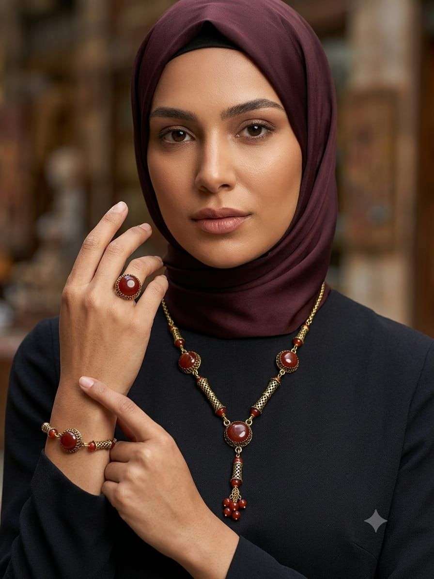 طقم ” أصالة “ عقد وانسيال وخاتم من النحاس الاصفر