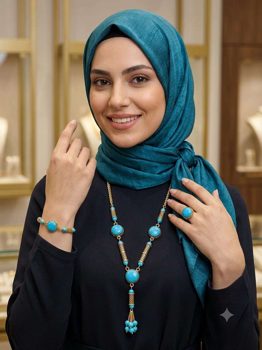 طقم ” أصالة “ عقد وانسيال وخاتم من النحاس الاصفر - الصورة 6